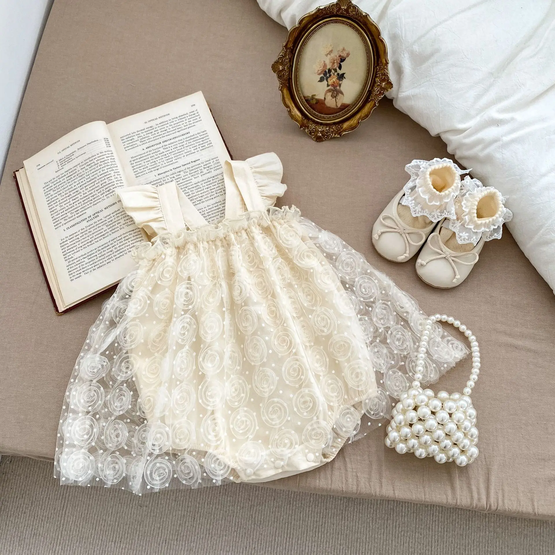 

Baby Clothing Girls Romper Dress Summer New Baby Flying Sleeve Flower Mesh Gauze Princess Casual Simple Sweet Cute Dress