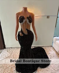 Exquisite Black Prom Dresses For Special Occasions Corset Bead Diamonds Sequins Birthday Dress Evening Gown