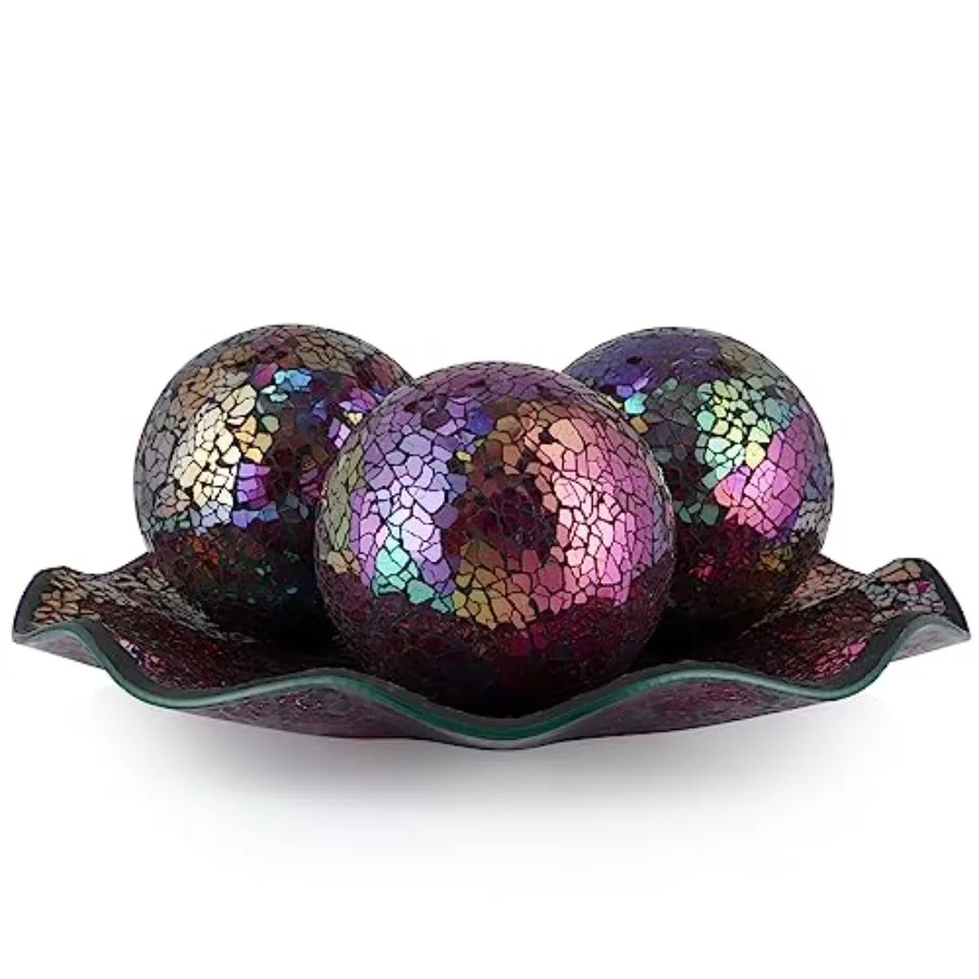 

Декоративный набор: мозаичный поднос с 3 шариками и 12-дюймовая декоративная тарелка с 4-дюймовыми мозаичными шариками для домашнего декора и подарков