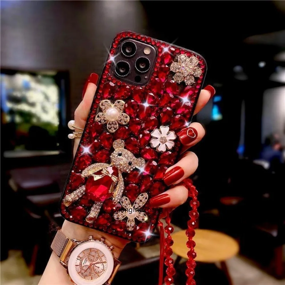 

Jewelled Bear Flower Custom Diamond Case for Huawei P70 Pro P60Pro P50 P40 P30 Lite P20 Pro P20 Lite P10Plus P9 Rhinestone Cover