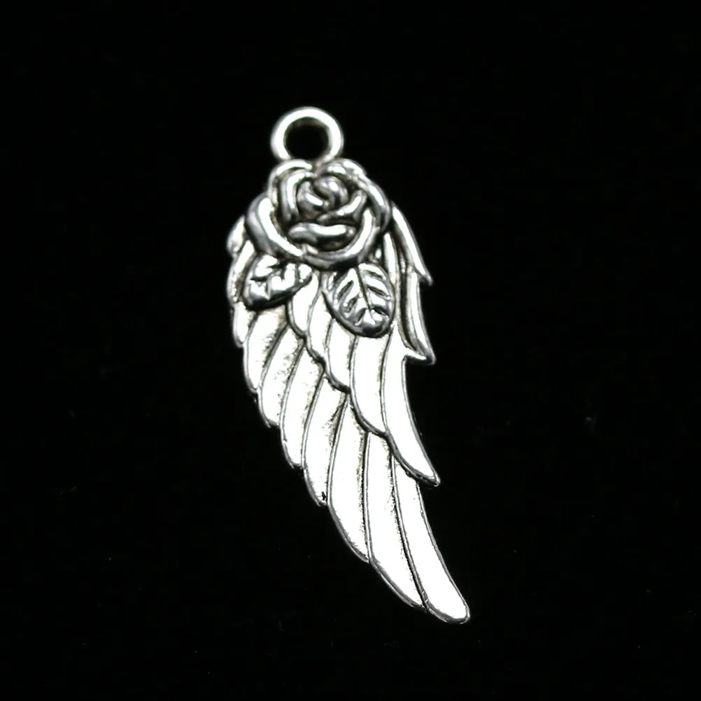 10Pcs Angel Wing Rose Pendants Alloy Silver DIY Jewelry Charms for Necklace Bracelet Keychain Anklet Gift