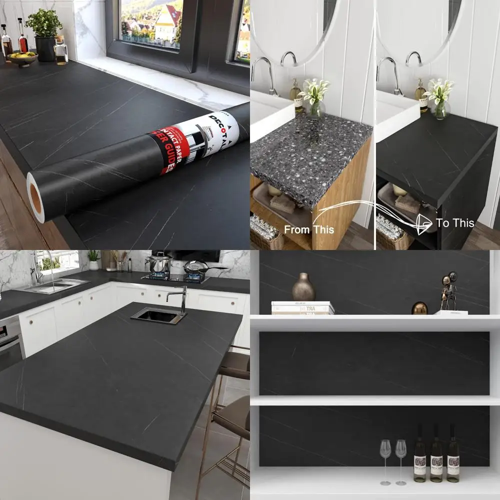 ورق اتصال كبير مقاوم للماء من الرخام الأسود ذاتي اللصق لأسطح المطبخ، ورق جدران مزخرف مقاس 35 × 200 بوصة