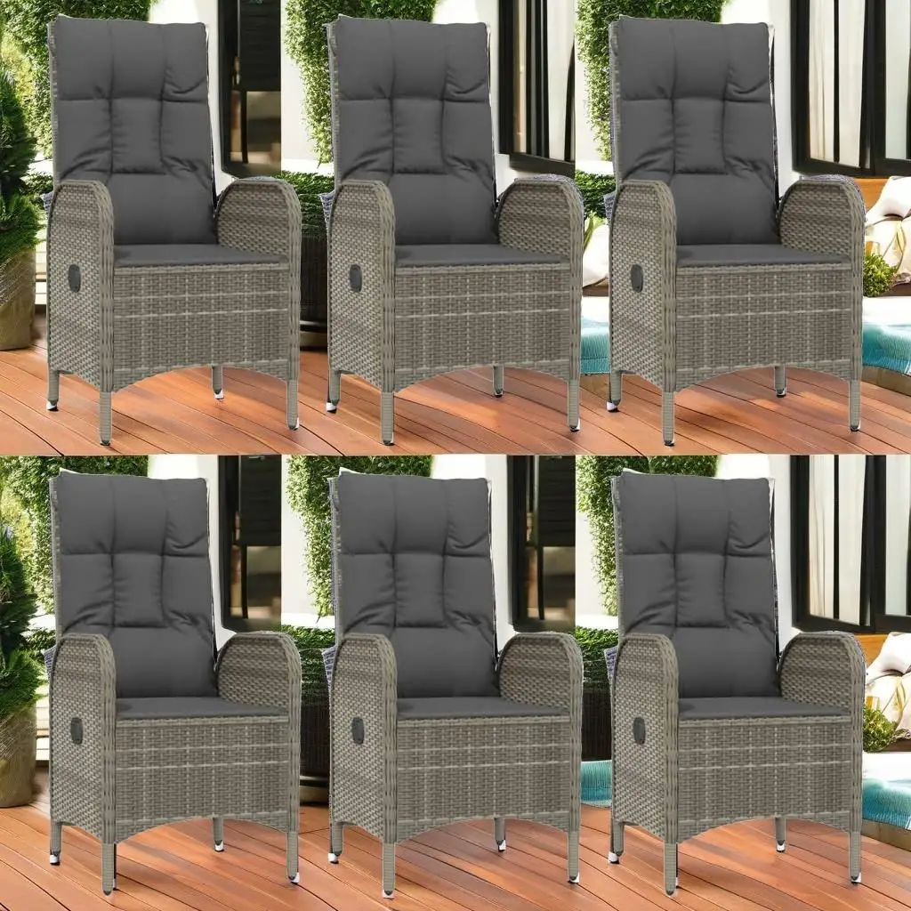 7-Piece  & Gray Poly Rattan Patio Dining Set with Cushions - Outdoor Furniture