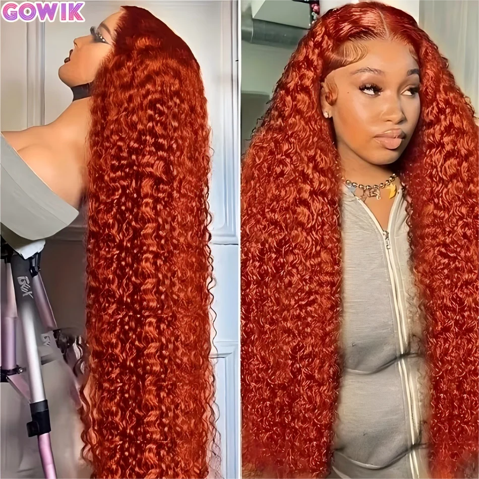 

Water Wave Orange Ginger Lace Front Wigs 30 36 Inch Deep Wave 350 Colored Brazilian 13X6 HD Transparent Lace Frontal Human Hair