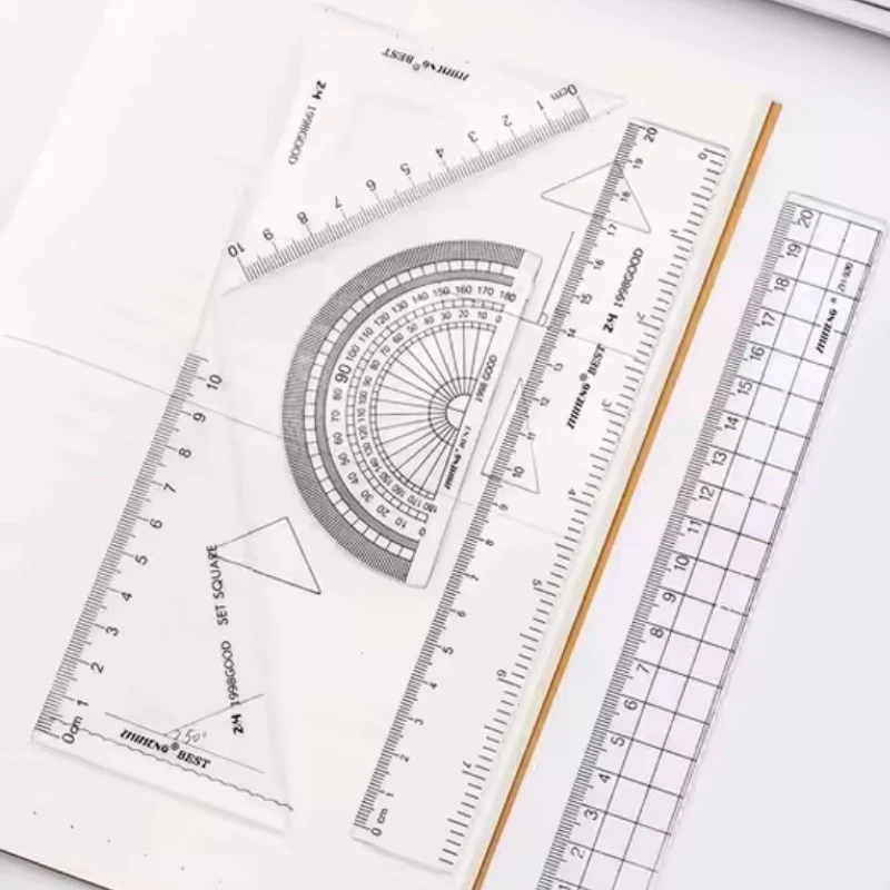 20cm Transparent And Minimalist Plastic Ruler Student Measurement Tools Drawing Tool Protractor Triangle Ruler