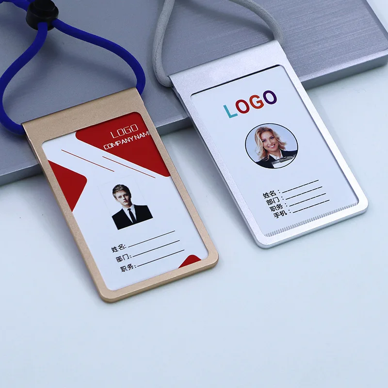 High Quality Aluminium Alloy Employee Name ID Card Badge Holder With Lanyard Metal Work Identity Business Credit Name ID Cover