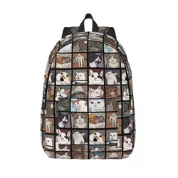 Meme Cat Backpack for Kindergarten Primary School Student Cute Funny Bookbag Boy Girl Kids Canvas Daypack with Pocket