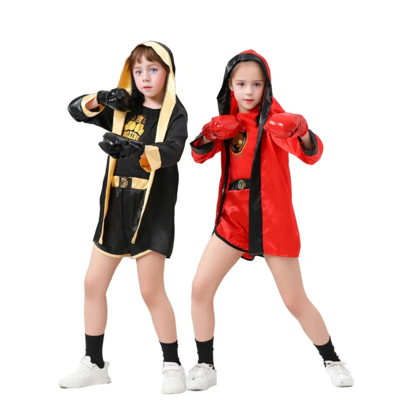 Kids Boxer Cosplay Uniform Costume With Boxing Gloves Halloween Carnival Party