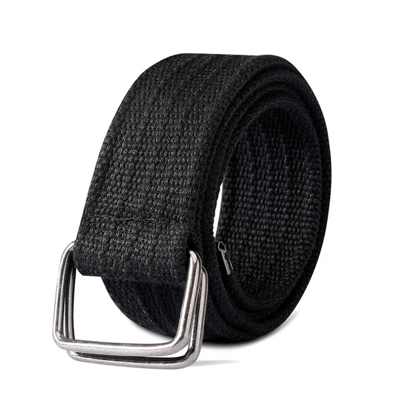 Fashion Canvas Men's Belts Casual Trend Versatile Braided Belt Solid Color Double Ring Buckle Sports Jeans Belt