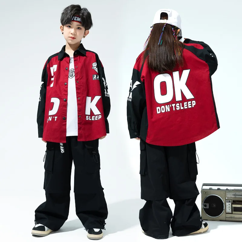 Nuovi costumi di danza Jazz per bambini moda abbigliamento Hip Hop camicia allentata pantaloni Cargo abiti moderni Kpop Set da palcoscenico per ragazza adolescente