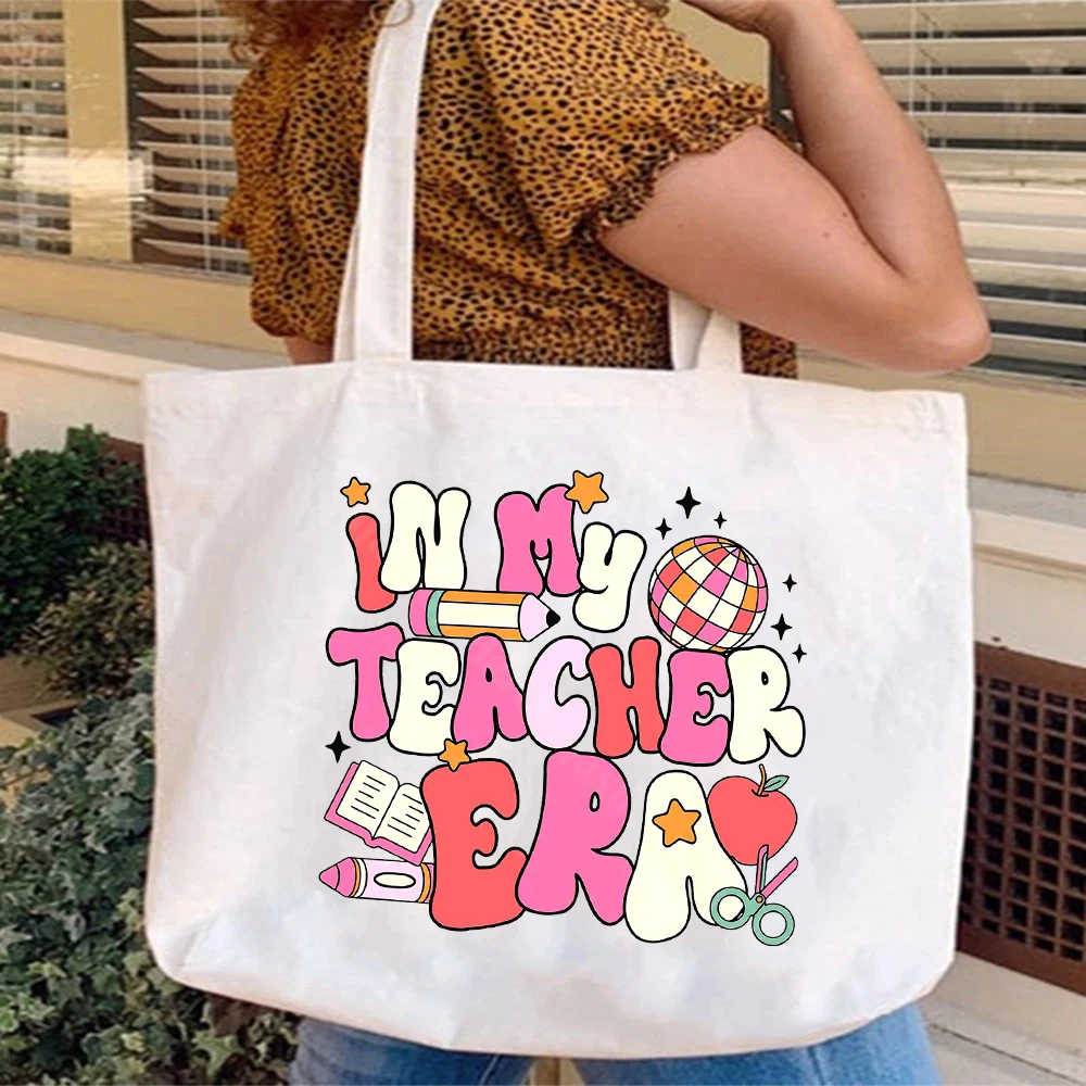 In My Teacher Era Print Tote Bag Women Reusable Casual HandBag Teacher's Day  Appreciation Gift Best Teachers Day Gift