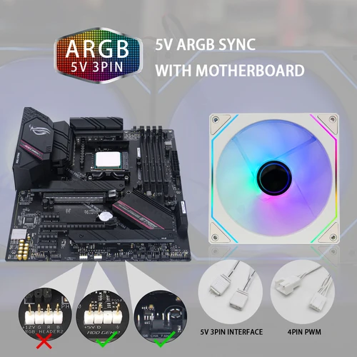 Imagen 2 del producto Aigo AS14 140mm Ventilador Argb Pc Case Ventiladores 4PIN PWM 5V-3PIN Cpu Enfriador de agua Gabinete Gamer Kit de refrigeración Ventiladores Rgb Ventilador