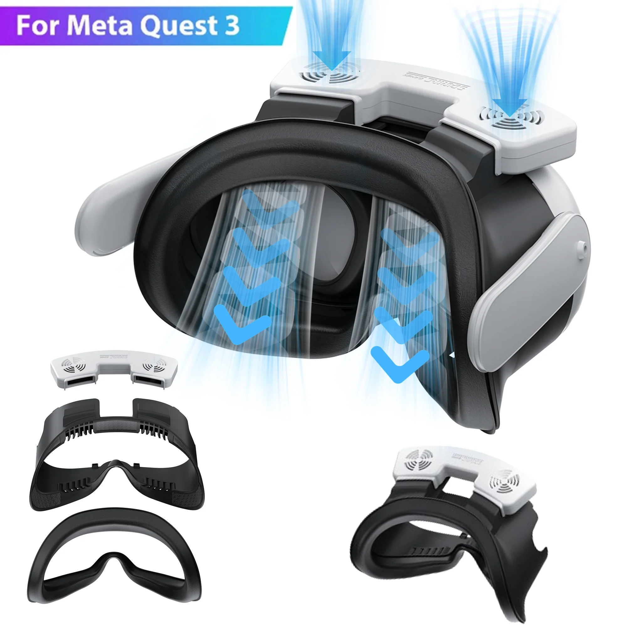 Cooling Fan for Meta Quest 3 VR Face Cover Active Air Circulation Relieves Lens Fogging Facial Interface for Quest 3 Accessories