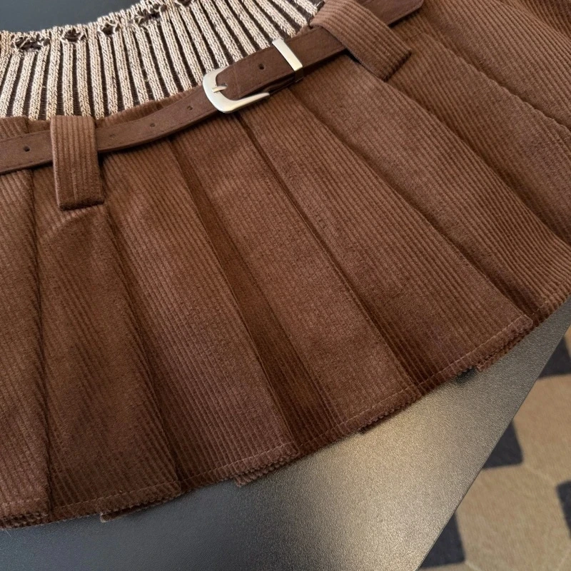 Mini jupe Vintage en velours côtelé pour femmes, ceinture Y2K, Patchwork, jupes plissées noires, Sexy, Gyaru, Harajuku Grunge, ligne A, nouvelle collection hiver