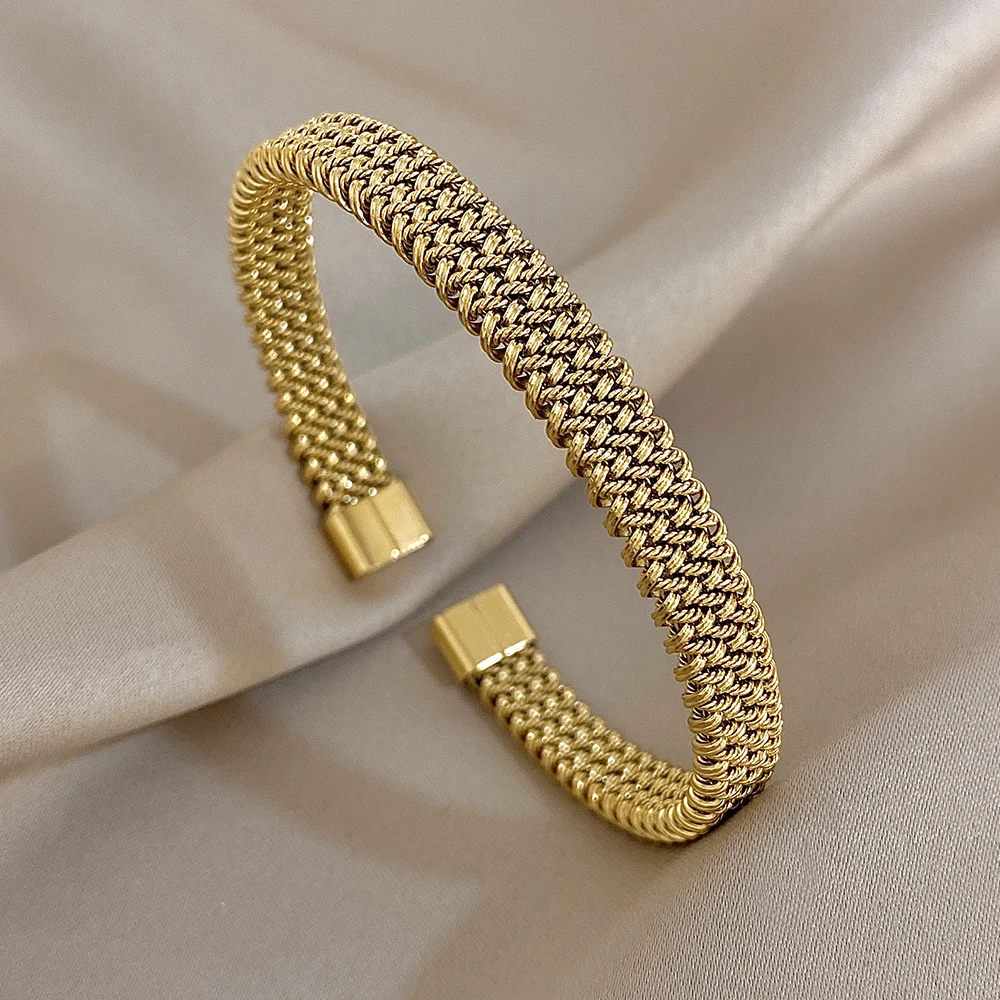 Vintage goldenes Edelstahl-Armband für Damen und Herren, trendig, 5, 7, 10, 14 mm Größe, klobige Armreifen, wasserdichter Schmuck – Detail 5