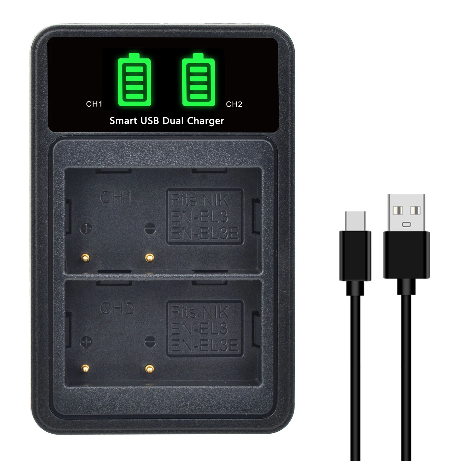 EN-EL3e Battery Charger for Nikon EN-EL3,D700,D300s,D300,D200,D100,D90,D80,D70s,D70,D50, Replacement for MH-18,MH-18a,MH-19