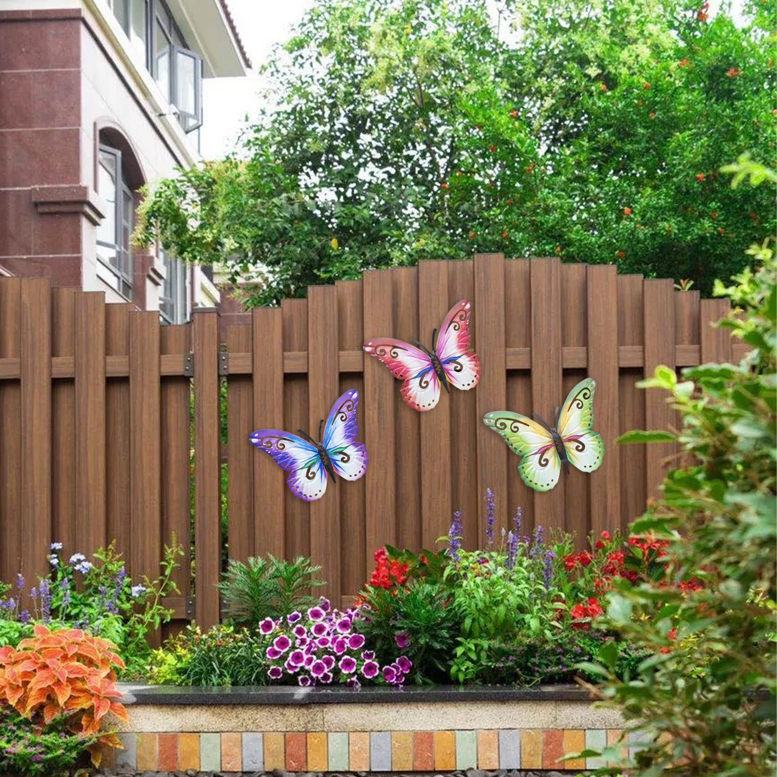 3Pcs Iron Butterfly Wall Hanging Decor Green Purple Red Iron Wall Art Decor Weather-Resistant Anti-Corrosion for Indoor Outdoor