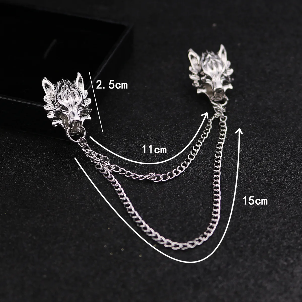 ​ASLSAW Mens Chain Wolf Pin Brooches for Men's Suit Brooch Collar Decorated Wolf Head Shirt Accessories Tide Corsage Brooch Pins
