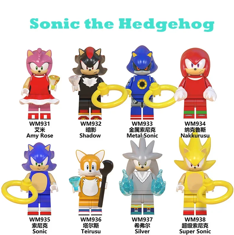 NEW 8PCS Hedgehog Puzzle Cartoon Toys Sonic Building Block Assembly Model Toy for Girls and Boys Children's Christmas Gift