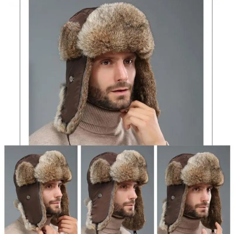 

New Bomber Hats Russian Ski Hat Faux Fur Hats Bomber Hats Winter Warm Waterproof Ski Hat Bomber Cap Warm Ear Protectors Hats