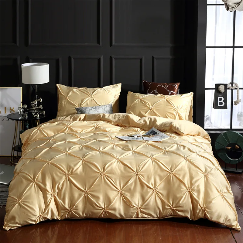 Chiffon Pinched Flower Design Duvet Cover Set with Pillow Cases Fashion Polyester Bedding Set Soft Comfortable Quilt Cover 3pcs view 3