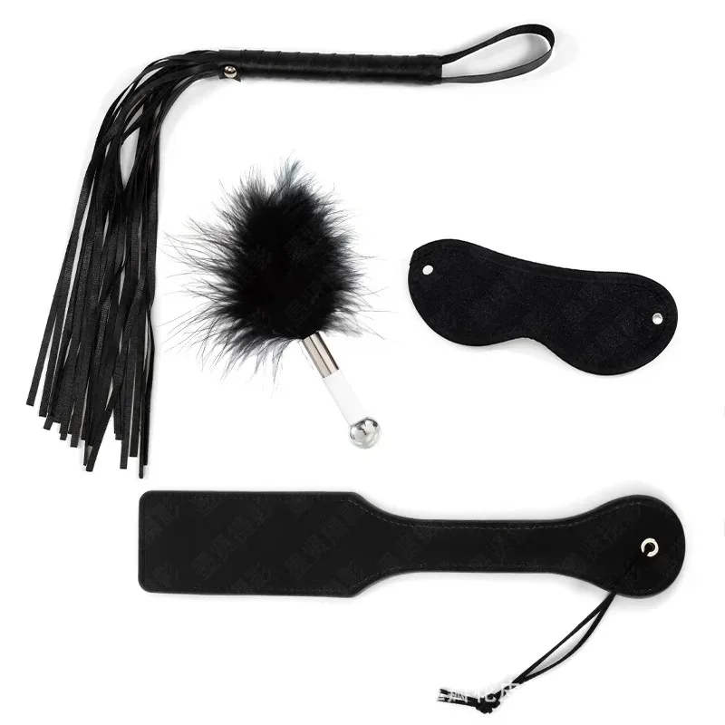 4Pcs BDSM Bondage Kit with PU Leather Spanking Paddle Whip Feather Duster And Eye Mask for Adult Couples Erotic Role-Play Toy view 4