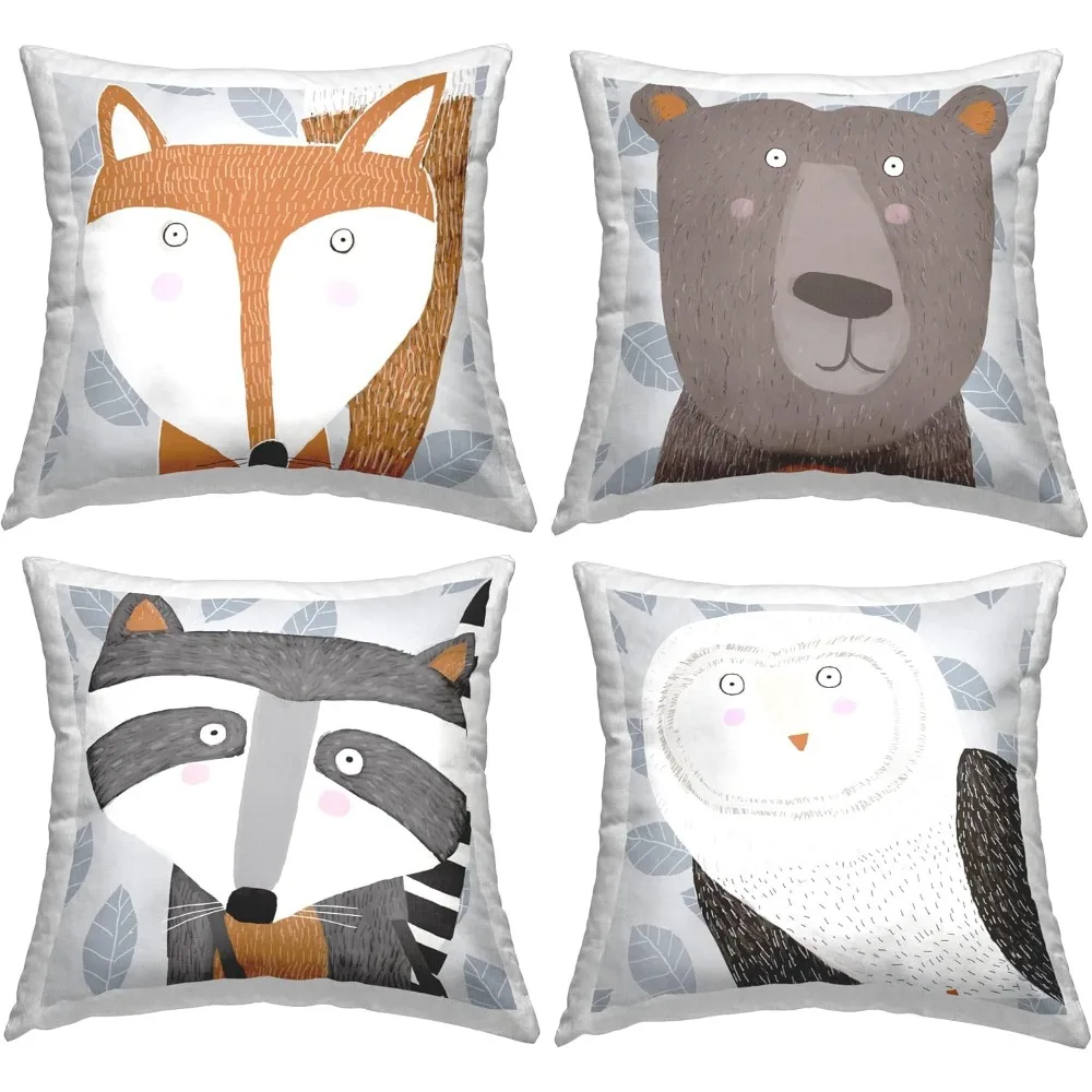 

Whimsical Leaf Pattern Animals Design by Carla Daly Throw (Set of 4) Pillow, 18 x 18, Multi-Color