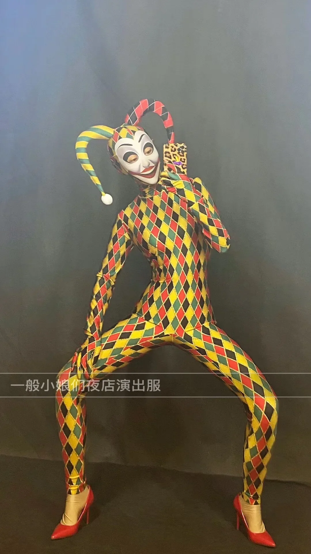 Halloween Oscars Opening Men's and Women's Poker Magic Clown Jumpsuit Stage Performance Costume Two-piece Set