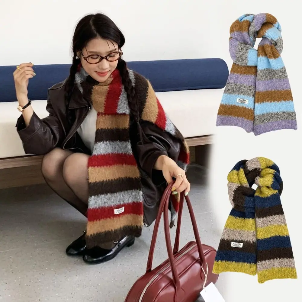 클래식 프레피 스타일 체크 울 스카프 플러시 롱 겨울 캐시미어 스카프 따뜻한 한국 스타일 니트 숄 소녀용