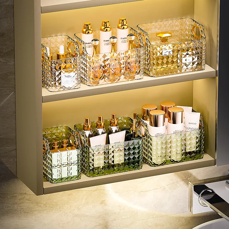 

Mirror Cabinet Storage Box Cosmetics Bathroom Light Luxury Shelf Desktop Plastic Finishing Transparent Storage Box