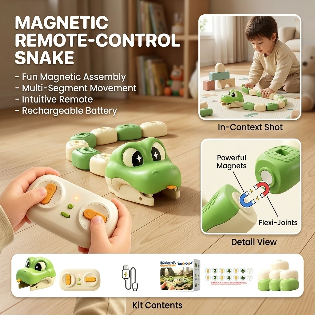 Remote Control Magnetic Greedy Snake Toy Interactive Bean Battle Devouring Car for Parent-Child Duel Game