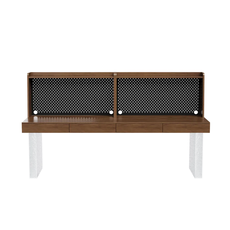 

Solid wood double computer desk with drawers, desk, bookcase integrated, acrylic suspension against the wall, modern simple desk