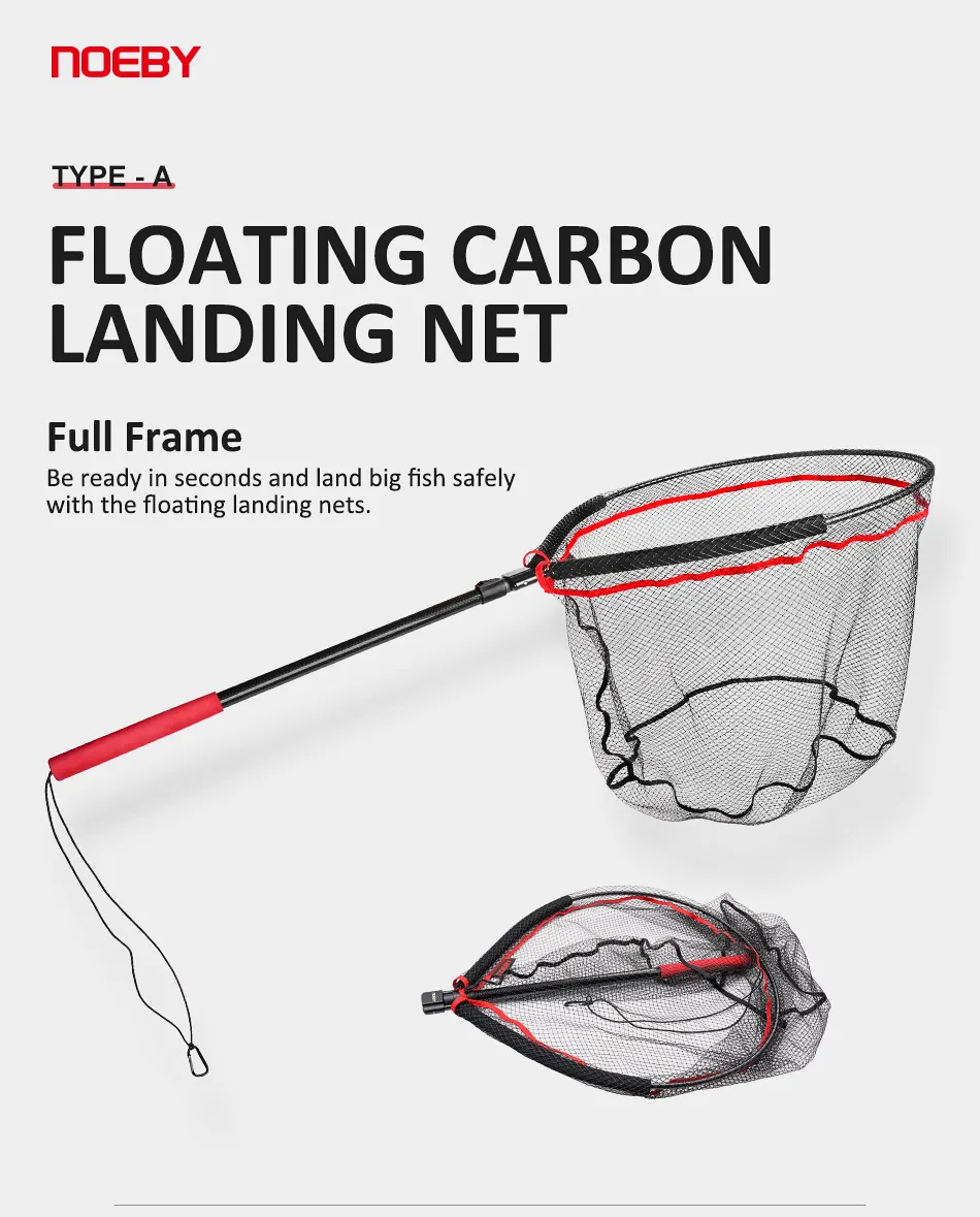 NOEBY Folding Landing Net 60cm×50cm Carbon Handle Floating Net 122cm Boat Float Tube Fishing Tackle