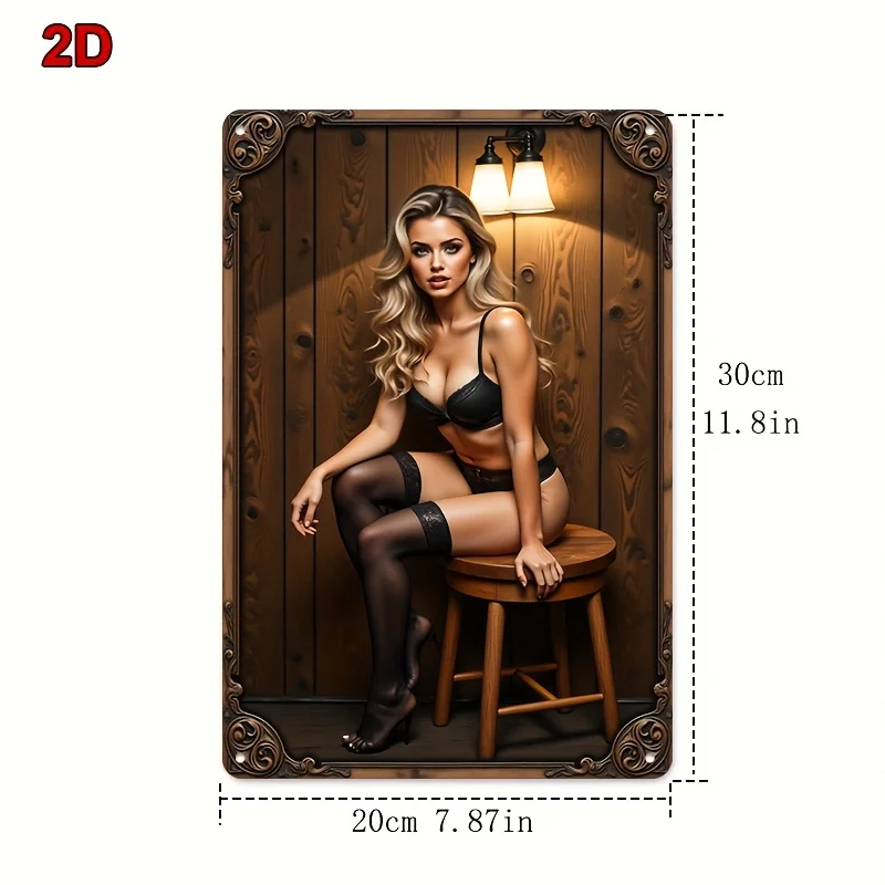 Vintage Western Style Blonde Lingerie Beauty Metal Tin Sign Man Cave Wall Art Decor