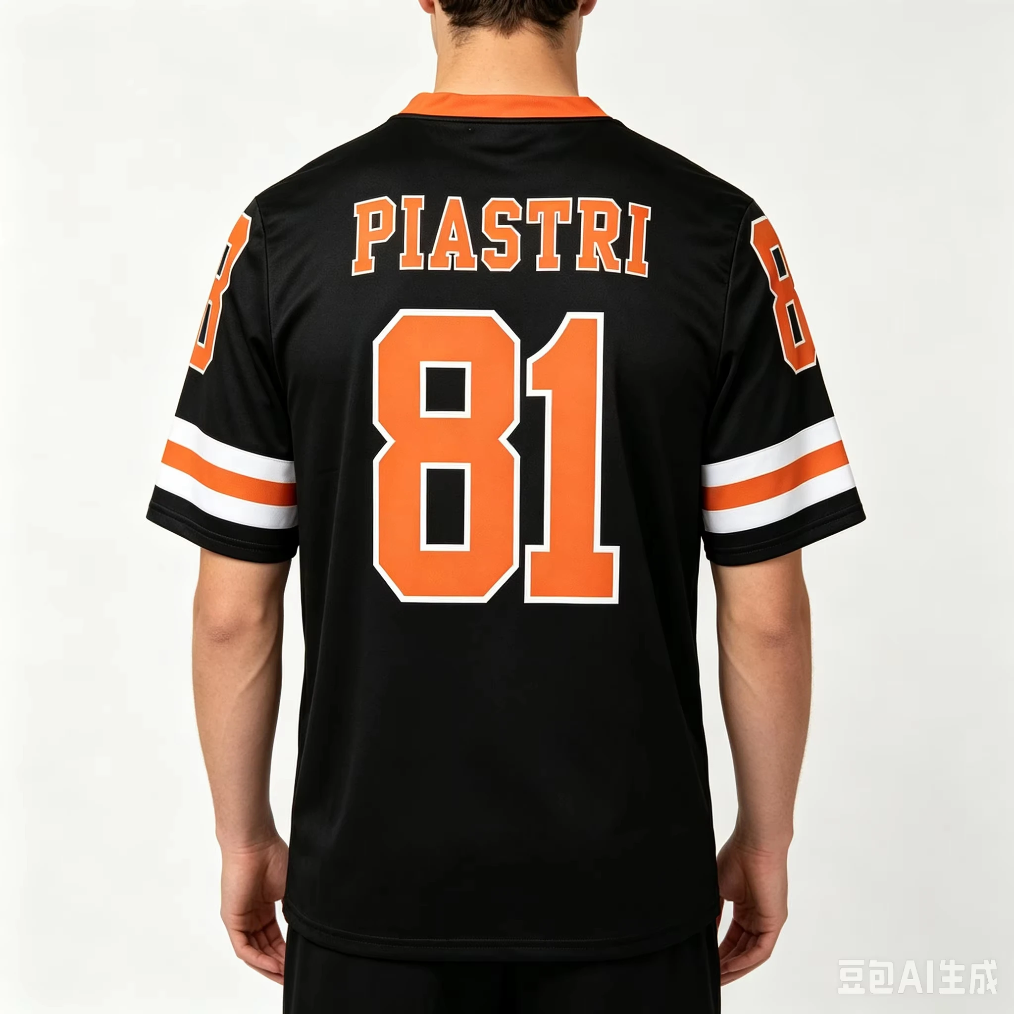 Startnummer # 81 Grafik-T-Shirt mit V-Ausschnitt und kurzen Ärmeln, atmungsaktiv, schnelltrocknend, mit gestreiften Ärmelbündchen, Sport-Fan-Oberteil für die ganze Familie – Detail 5