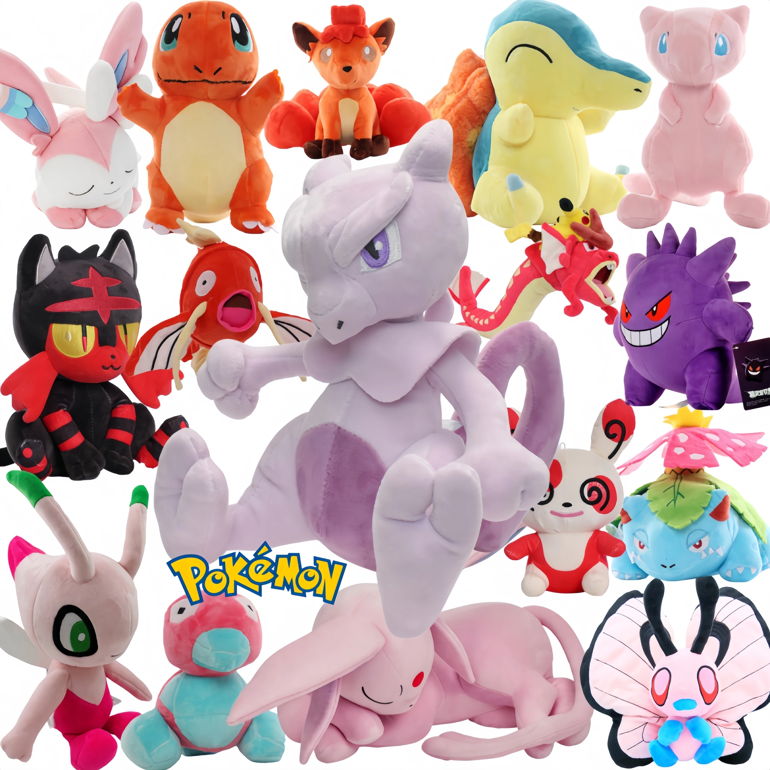 Pokémon Mega Mewtwo Plush Toys Mew Stuffed Toys Evolution Vulpix Litten Magikarp Gyarados Butterfree Celebi Espeon Peluche Dolls