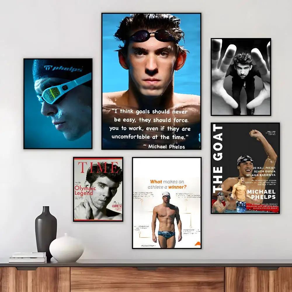 Michael Phelps Swimming Competition Poster canvas HD aesthetic Printing Paper Wall Art for Living Room Bar fashion Home Decor
