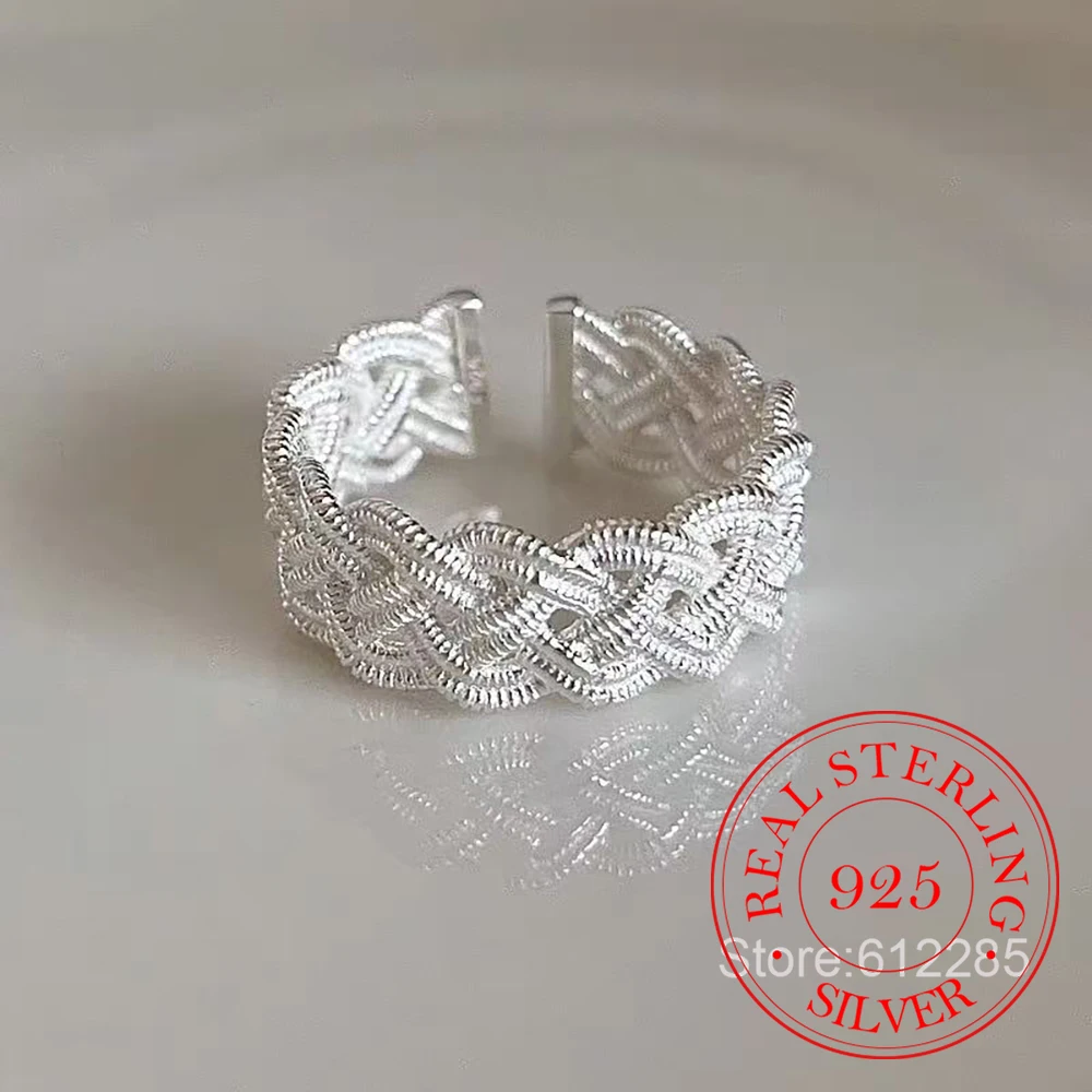 

925 Sterling Silver Simple Woven Texture Hollow Stripes Finger Rings For Woman Wedding Engagement Party Gift Charm Jewelry