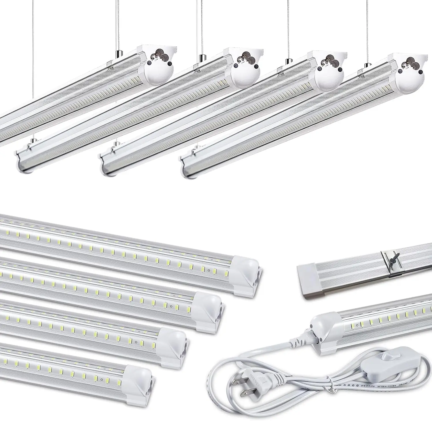 

4FT LED Shop Light, 50W 6000K 7500LM White, Hanging/Surface Mount for Garage Workshop Basement, Linkable Plug and Play
