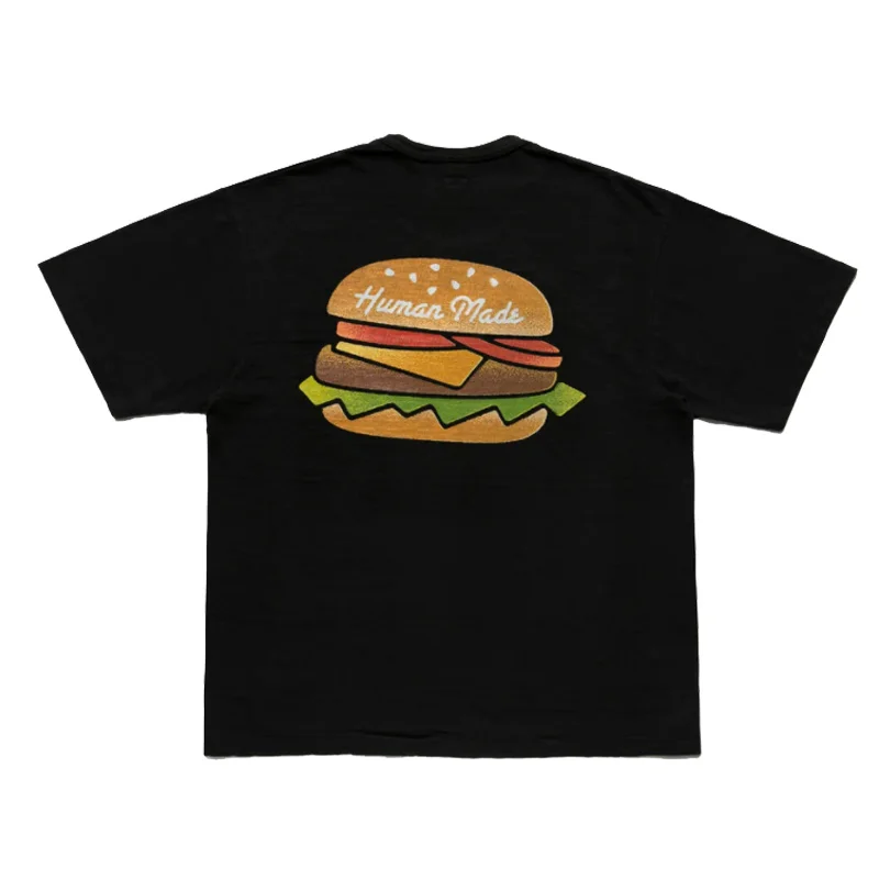 Camiseta holgada ex redonda Ne ort Sve con patrón de hamburguesa, Top informal de verano para hombres y mujeres