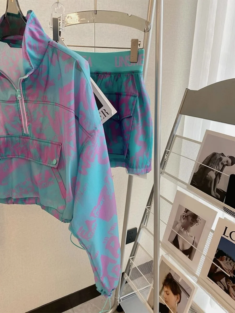 Conjunto de Moda de Verão em Duas Peças com Bloco de Cores Dopna, Slimming, Casual, Proteção Solar, Roupas Esportivas Femi...