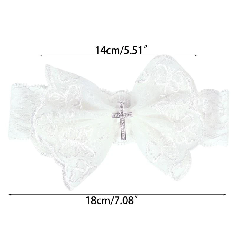 J15U ربطات شعر من الدانتيل الأبيض للأطفال الصغار، أربطة شعر عمامة للتعميد، هدية استحمام لحديثي الولادة