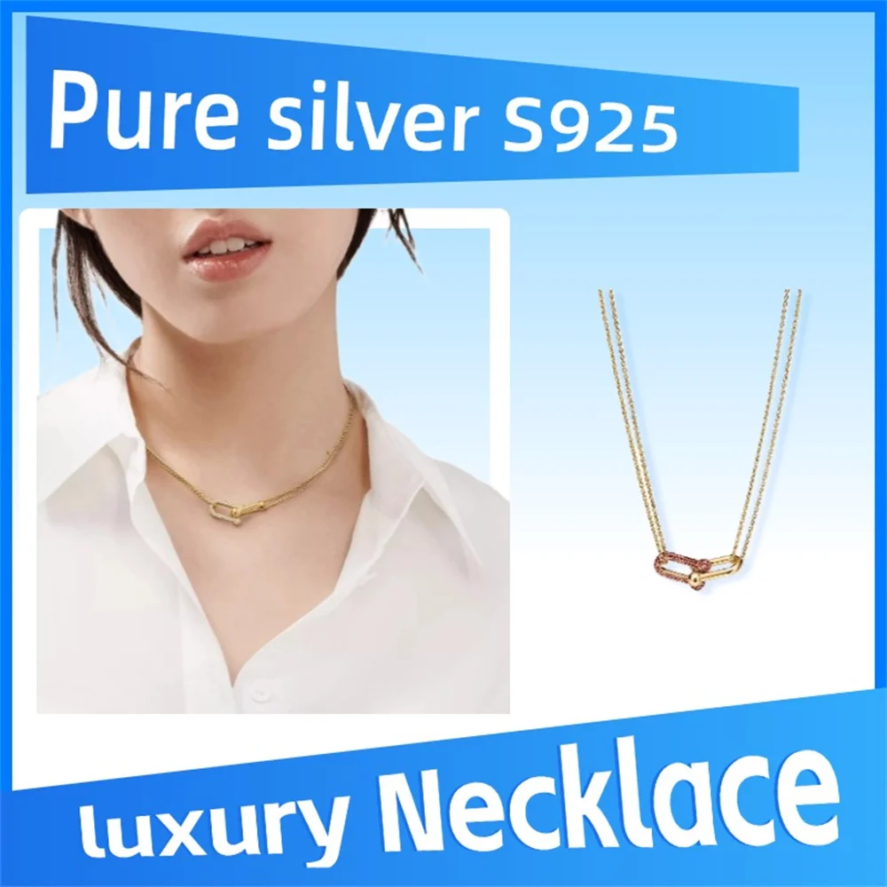 

Pure 925 Sterling Silver Tiffa HardWear double chain pendant with pavé diamonds Fashionable, versatile, personalized, luxurious