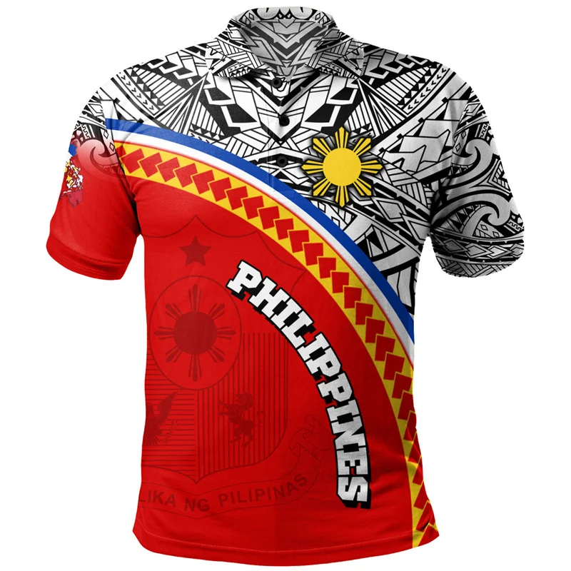 Philippines Flag Polo Shirts For Men 3D Printed Button POLO Shirt Street Casual Loose Short Sleeve Summer Hawaiian Tops Tees