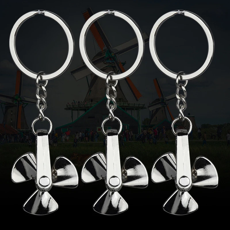 1PC New Creative Rotatable Metal Alloy Propeller Car Keychain Relieve Stress Fan Leaf Wind Mill Key Ring Jewelry Accessories