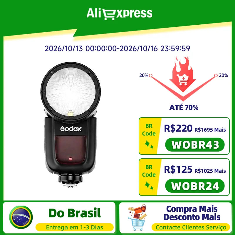【 Do Brasil 】 Godox V1 TTL HSS 2.4G V1C V1N V1S Câmera Flash Light Speedlight para DSLR Sem Espelho Mirrorless Camera Sony ZVE10 A7IV A7III A7RV Canon 5DIV 6DII 90D R6 R7 R6II Nikon Z6II Z6 D780 Z5 Fujifilm XT4 V 1