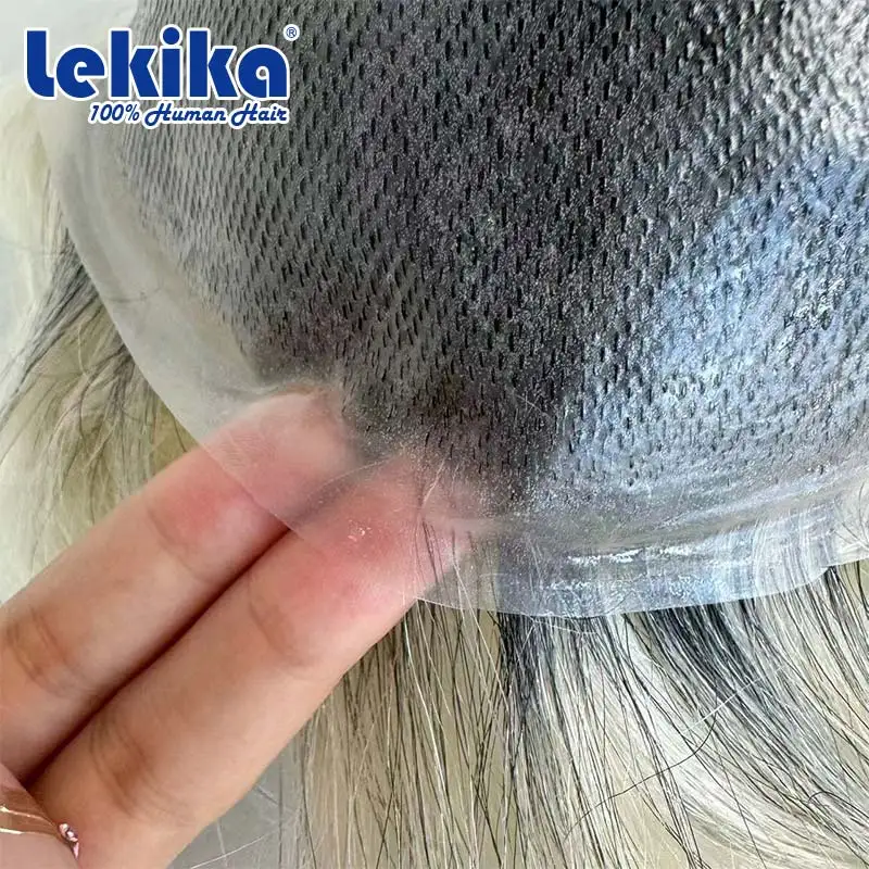 T Color Microskin PU With Double knotted Toupee Men 0.06-0.08 Natural Hairline Men Capillary Prosthesis Men Wig 100% Human Hair