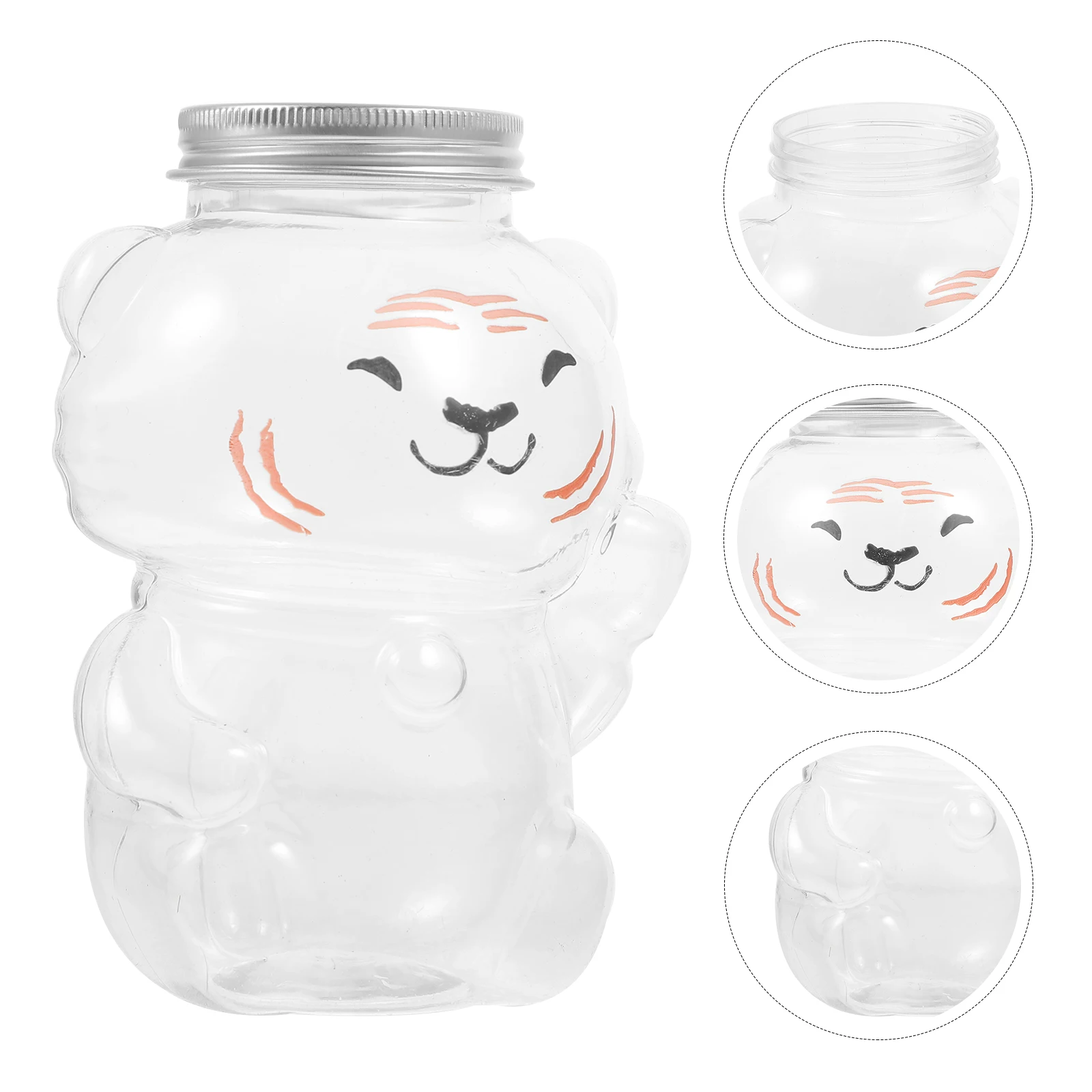 

4pcs Cartoon Animal Juice Bottles Transparent Reusable Leak-Proof Refillable Plastic Drink Jars With Lids Small Milk Tea