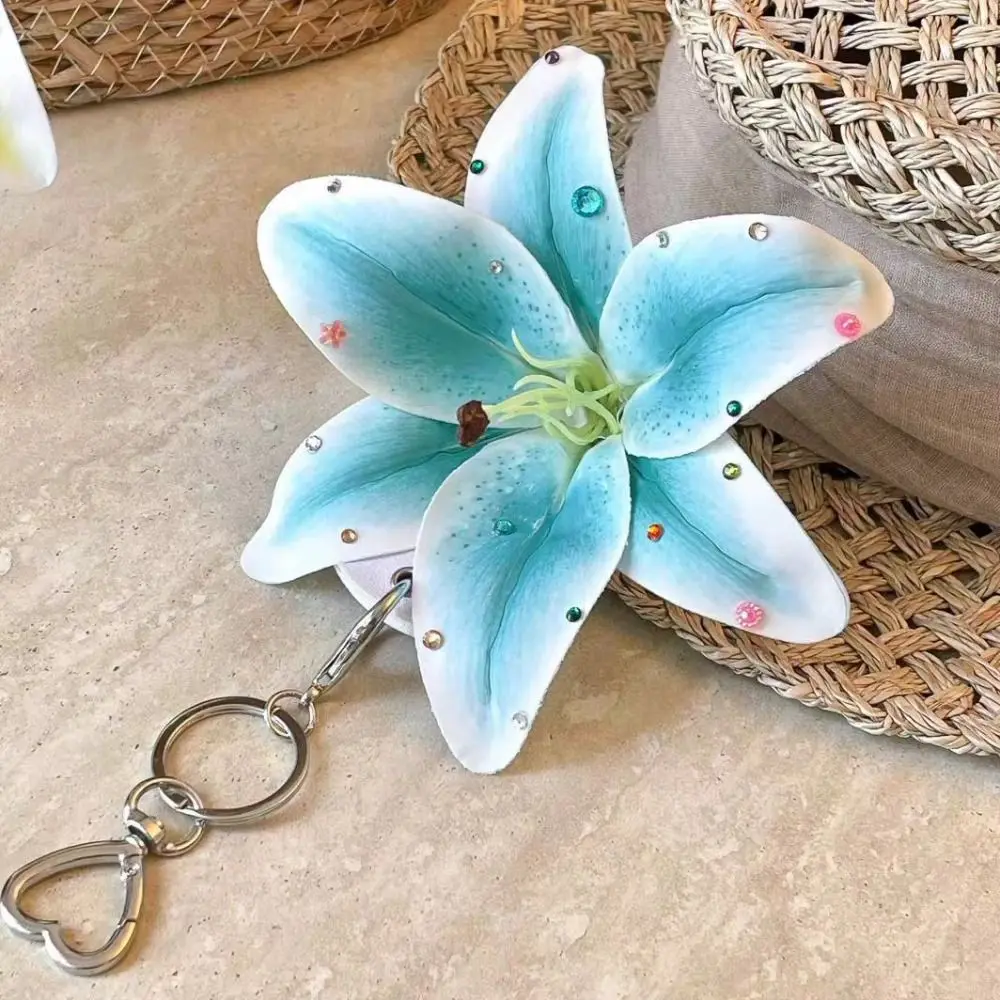 Phalaenopsis Orchid Lilium Brownii Flower Pendant Rivet Tassel Colorful Rhinestone Keychain Handmade Fashion Bag Charm
