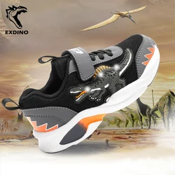 EXDINO Children LED Dinosaur Mesh Autumn Light Up Training Shoes Little Boy Spinosaurus Kids Flashing Sports Sneakers Breathable